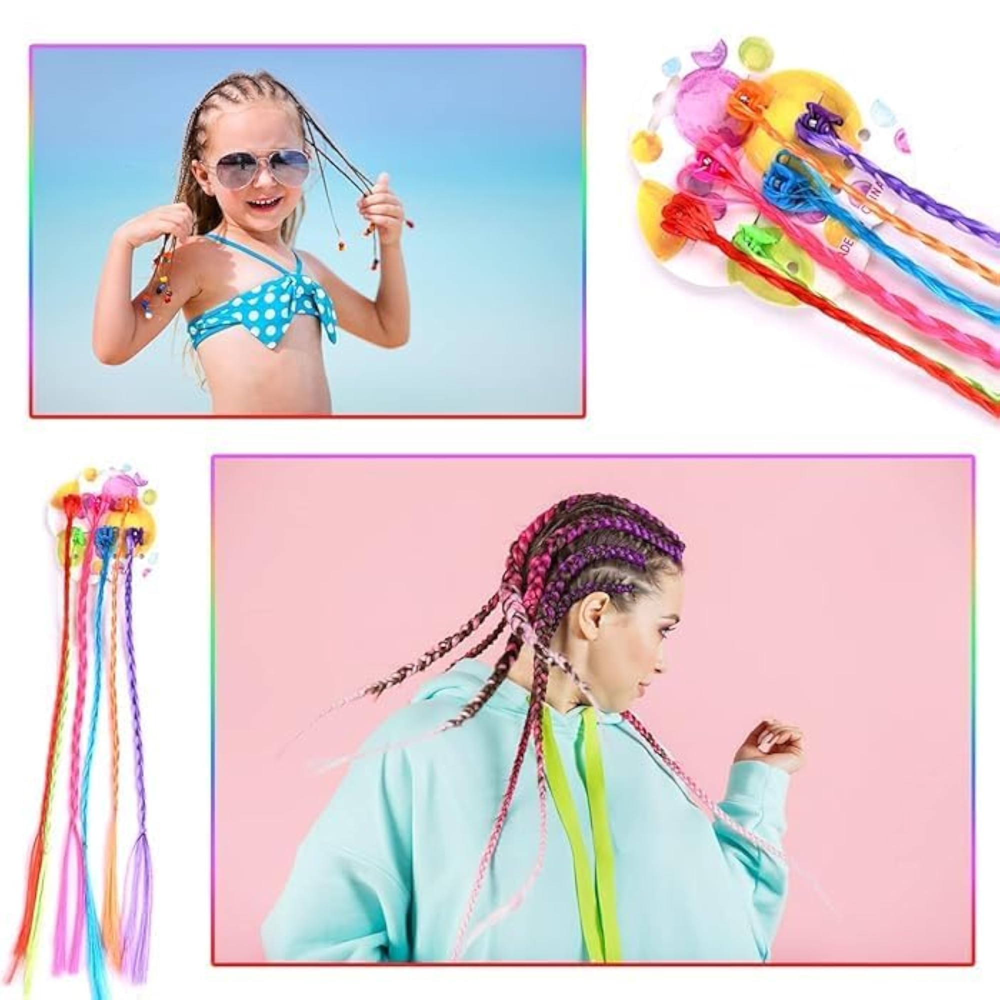 12pcs Rainbow Hair Extensions Clip In, Multicolor